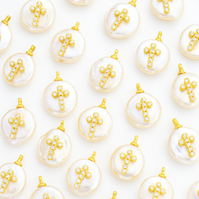 Load image into Gallery viewer, Zirconia Pearl Drop Cross Charm