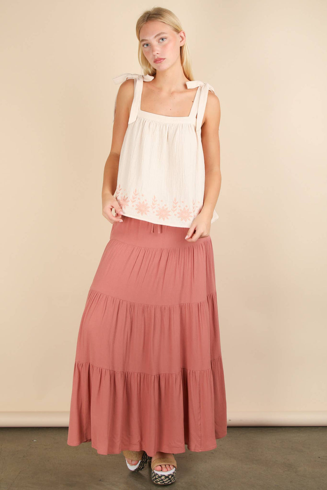 Tiered Layers Woven Midi Skirt