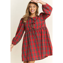 Load image into Gallery viewer, SOFT PLAID WOVEN FABRIC BABYDOLL BOW MINI DRESS
