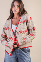 Load image into Gallery viewer, Floral Graphic Detail Knit Sweater Cardigan
