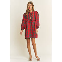 Load image into Gallery viewer, SOFT PLAID WOVEN FABRIC BABYDOLL BOW MINI DRESS
