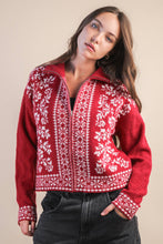 Load image into Gallery viewer, Graphic Knit Sweater Zip Up Cardigan
