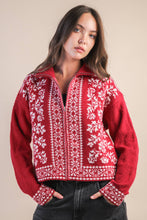 Load image into Gallery viewer, Graphic Knit Sweater Zip Up Cardigan
