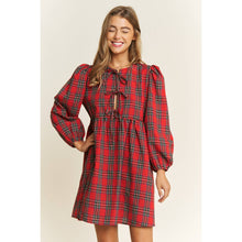 Load image into Gallery viewer, SOFT PLAID WOVEN FABRIC BABYDOLL BOW MINI DRESS
