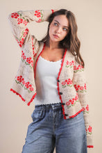 Load image into Gallery viewer, Floral Graphic Detail Knit Sweater Cardigan
