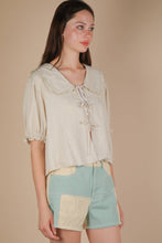 Load image into Gallery viewer, Eyelet Trim Detail Puff Sleeve Blouse
