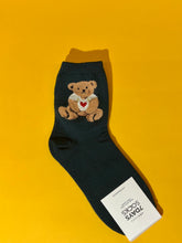 Load image into Gallery viewer, Green teddy bear crew socks
