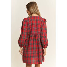 Load image into Gallery viewer, SOFT PLAID WOVEN FABRIC BABYDOLL BOW MINI DRESS
