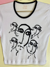Load image into Gallery viewer, Faces on faces b&amp;w ringer baby tee
