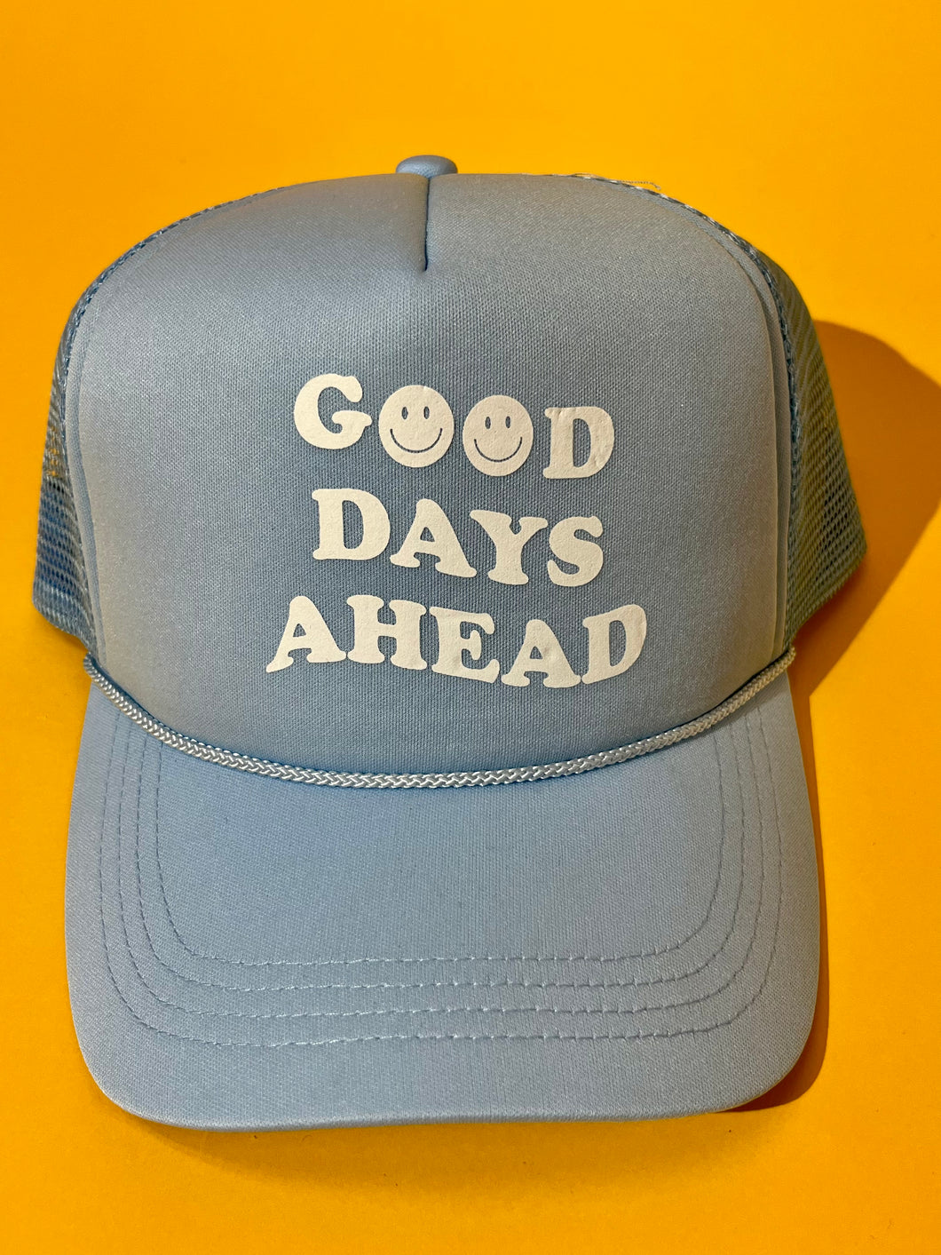 Good days ahead baby blue trucker hat