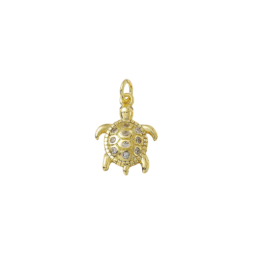 Zirconia Adorned Gold Turtle Charm