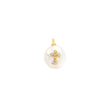 Load image into Gallery viewer, Zirconia Pearl Drop Cross Charm
