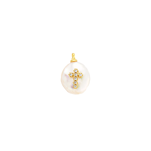 Zirconia Pearl Drop Cross Charm