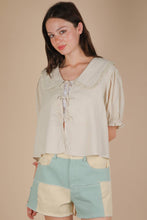 Load image into Gallery viewer, Eyelet Trim Detail Puff Sleeve Blouse
