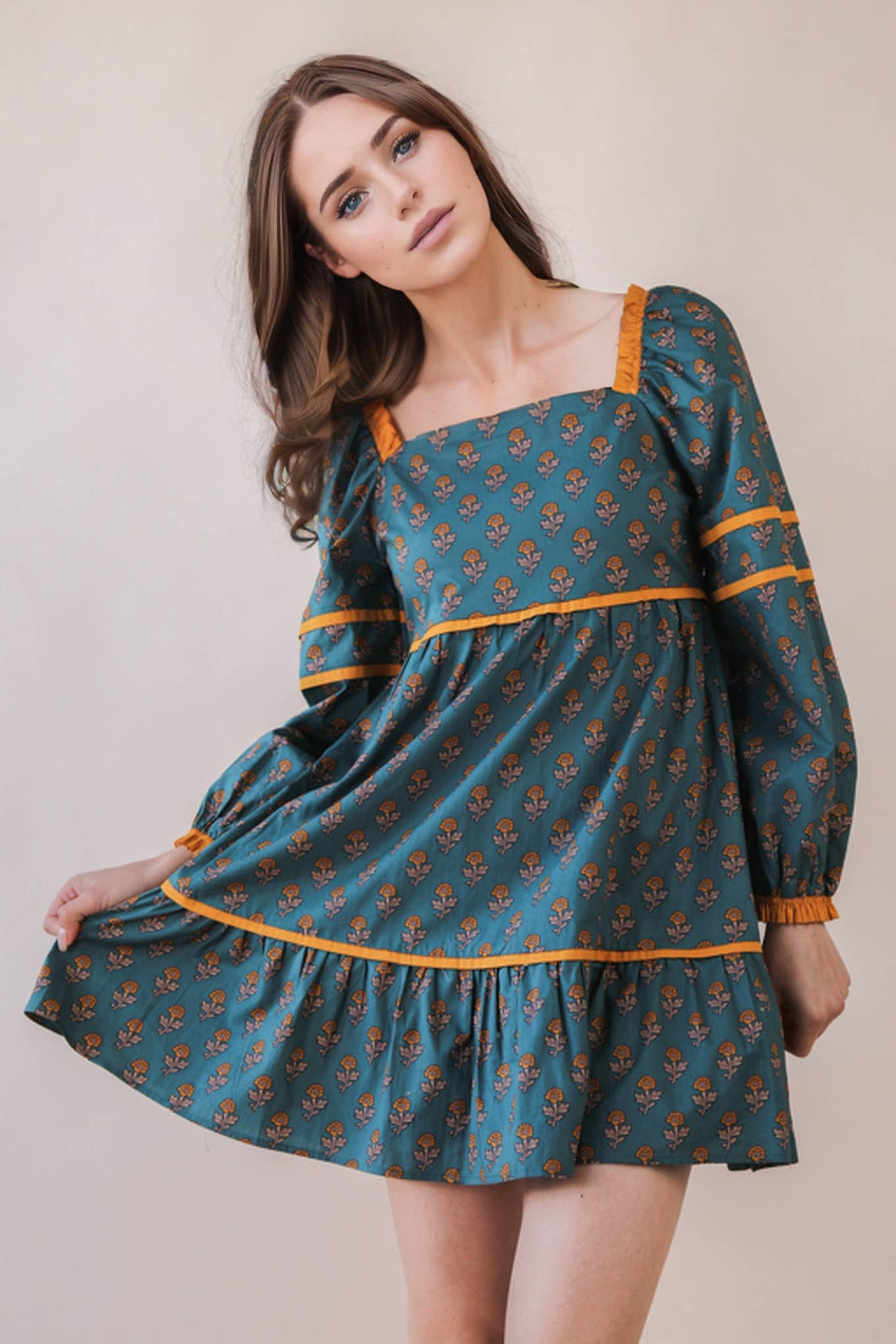 Printed Ruffle Detail Mini Dress