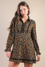Load image into Gallery viewer, Floral Printed Lace Trim Collared Mini Dress
