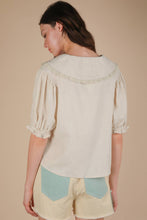 Load image into Gallery viewer, Eyelet Trim Detail Puff Sleeve Blouse
