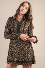 Load image into Gallery viewer, Floral Printed Lace Trim Collared Mini Dress
