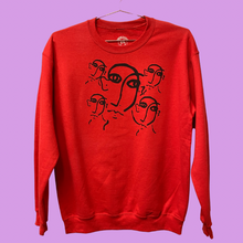 Load image into Gallery viewer, Faces on Faces Red Crewneck
