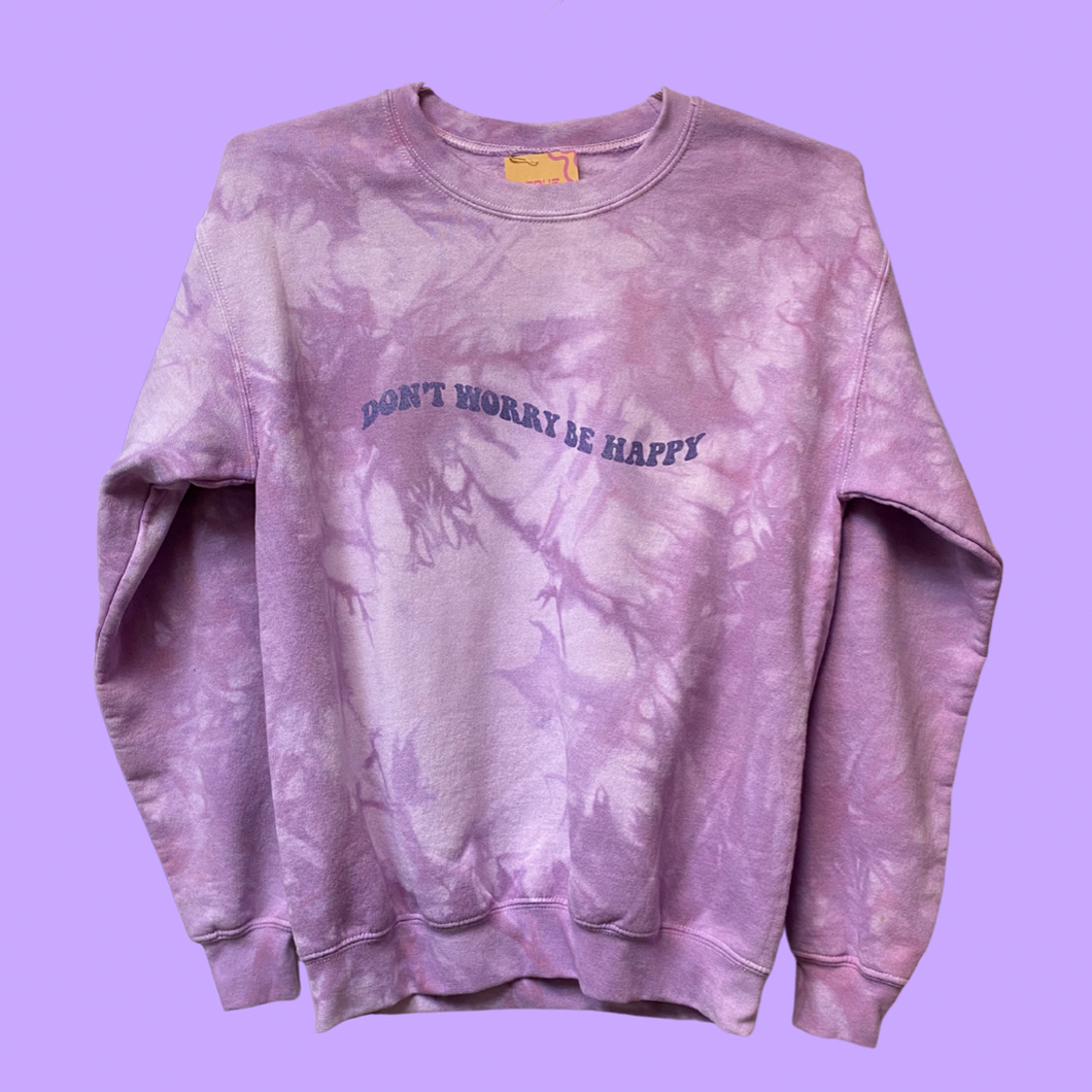 Don't Worry Be Happy Purple Dyed Crewneck