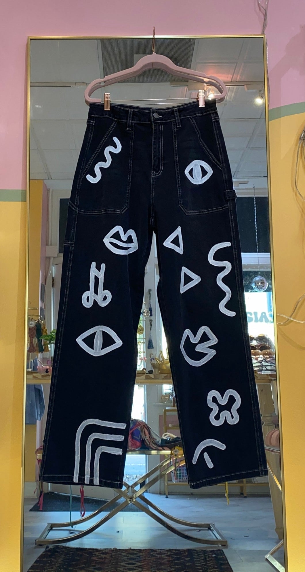 Funky Abstract Hand Painted Black Carpenter Jeans 29