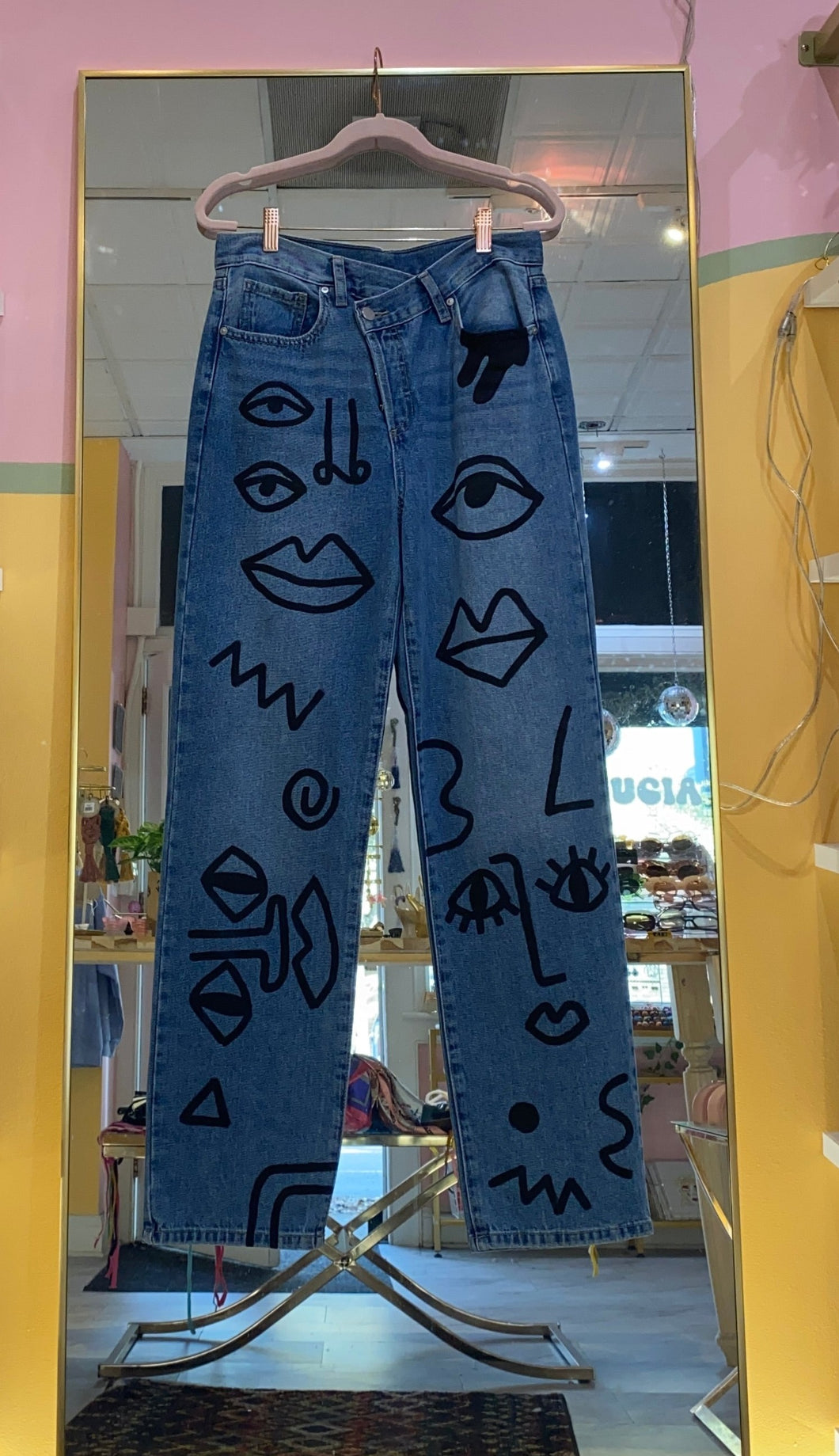 Abstract Faces Hand Painted Denim 27
