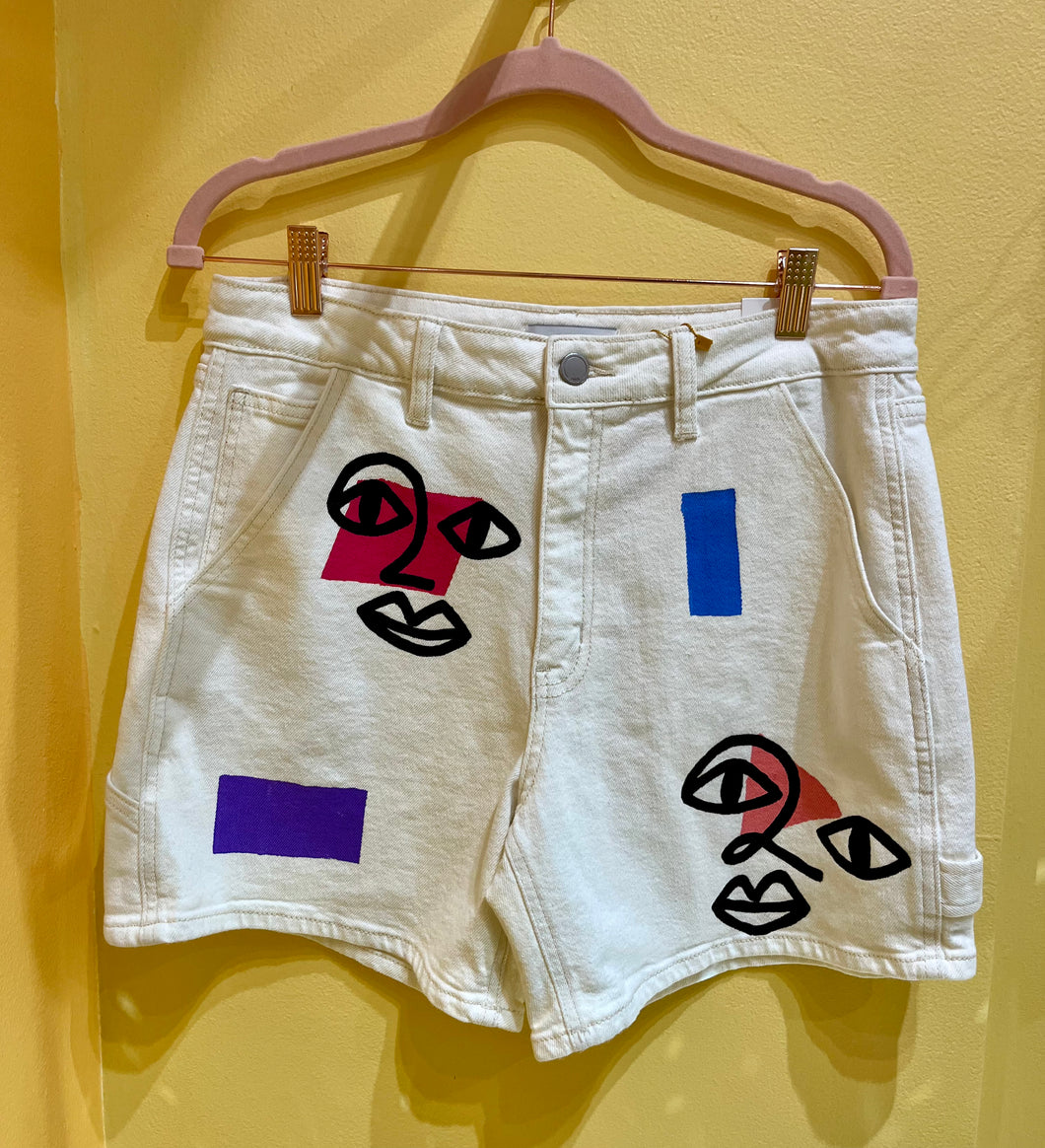 Hand Painted Mid Rise Carpenter Shorts