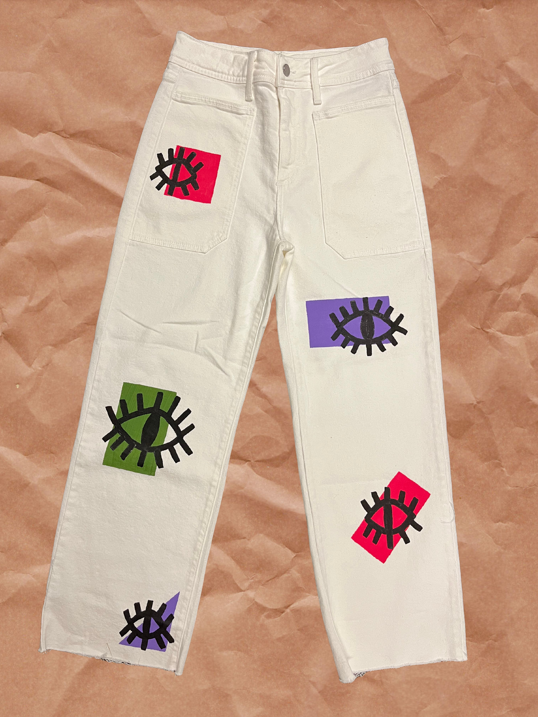 Color block eye hand painted jeans