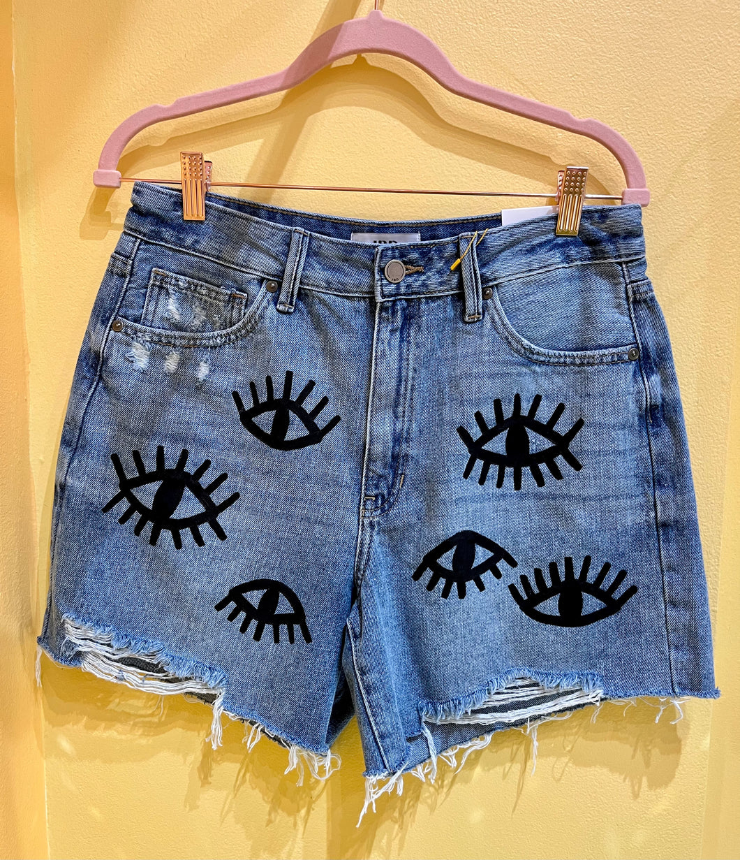 Hand Painted Denim Mid Rise Shorts