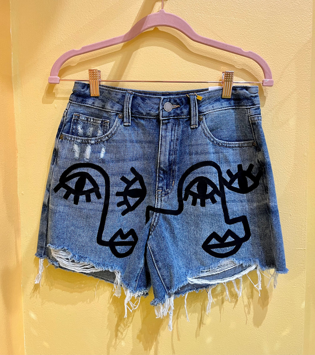 Hand Painted Denim Mid Rise Shorts