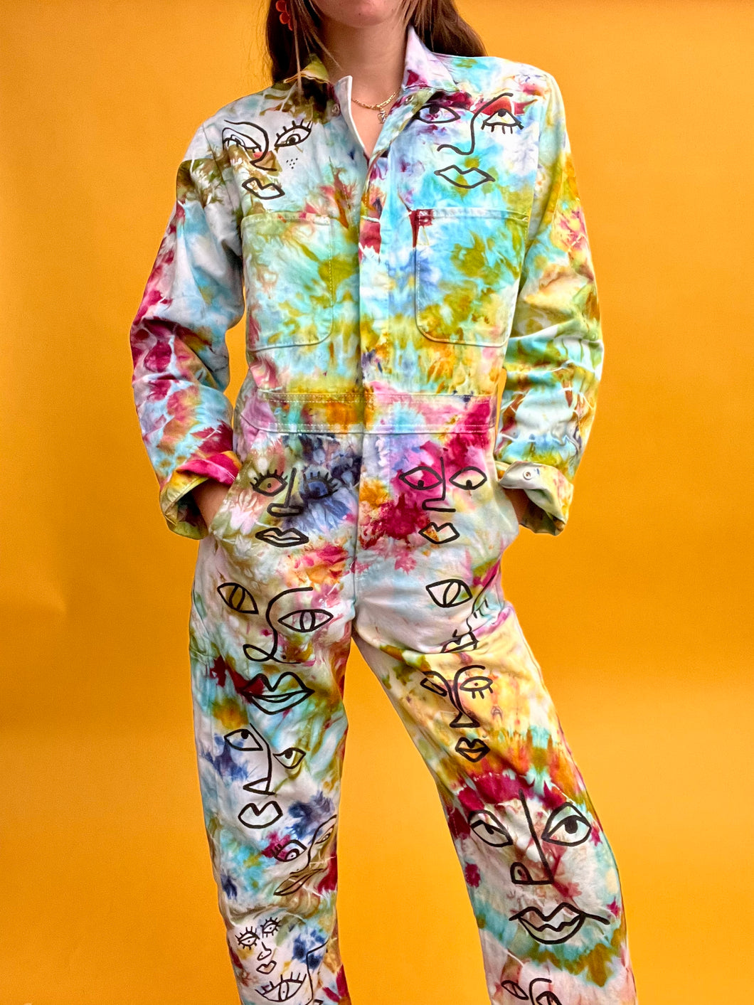 Hand painted & Tie Dyed Unisex Collab Coveralls