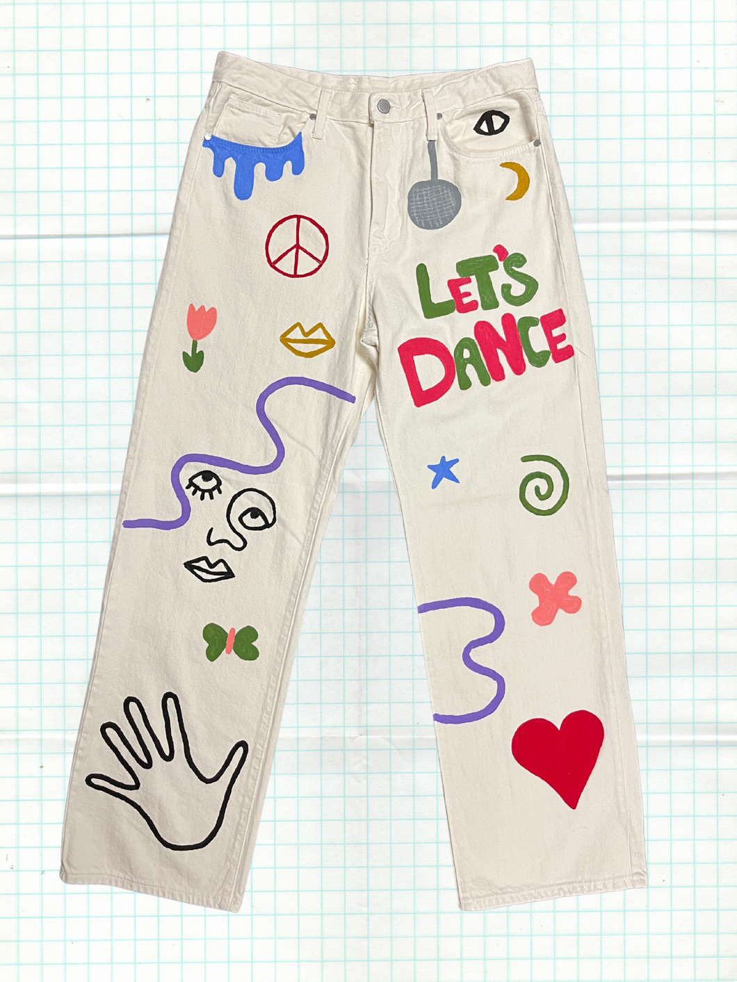Time to dance hand painted jeans